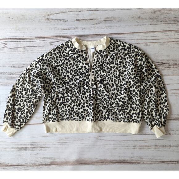 Old Navy Leopard Print Cropped Half Zip Sweatshirt sz XSmall - Picture 1 of 4